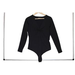 Womens Abercrombie & Fitch Soft AF Black Nylon O-Ring Cutout Bodysuit Size Large